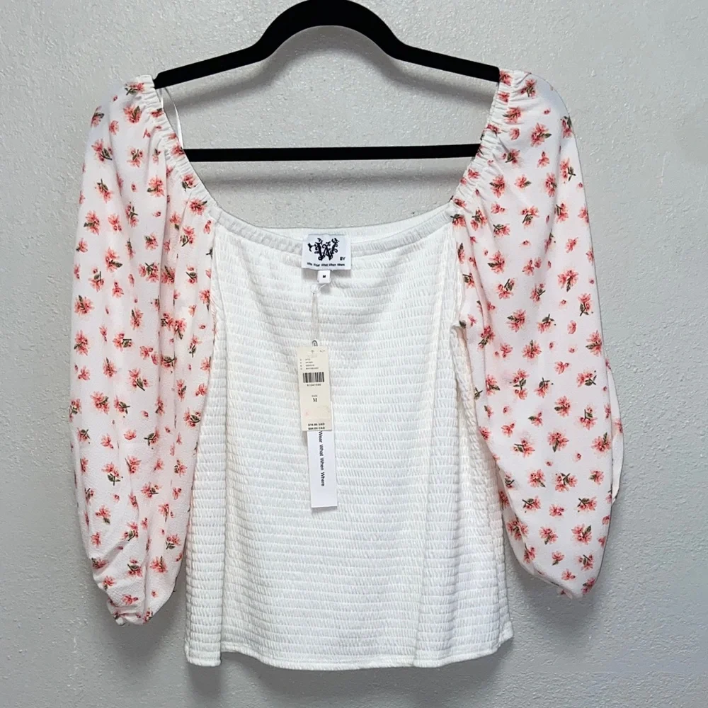Who Wear What When Why By Anthropologie Floral Smocked Puffy Sleeves Top 3659